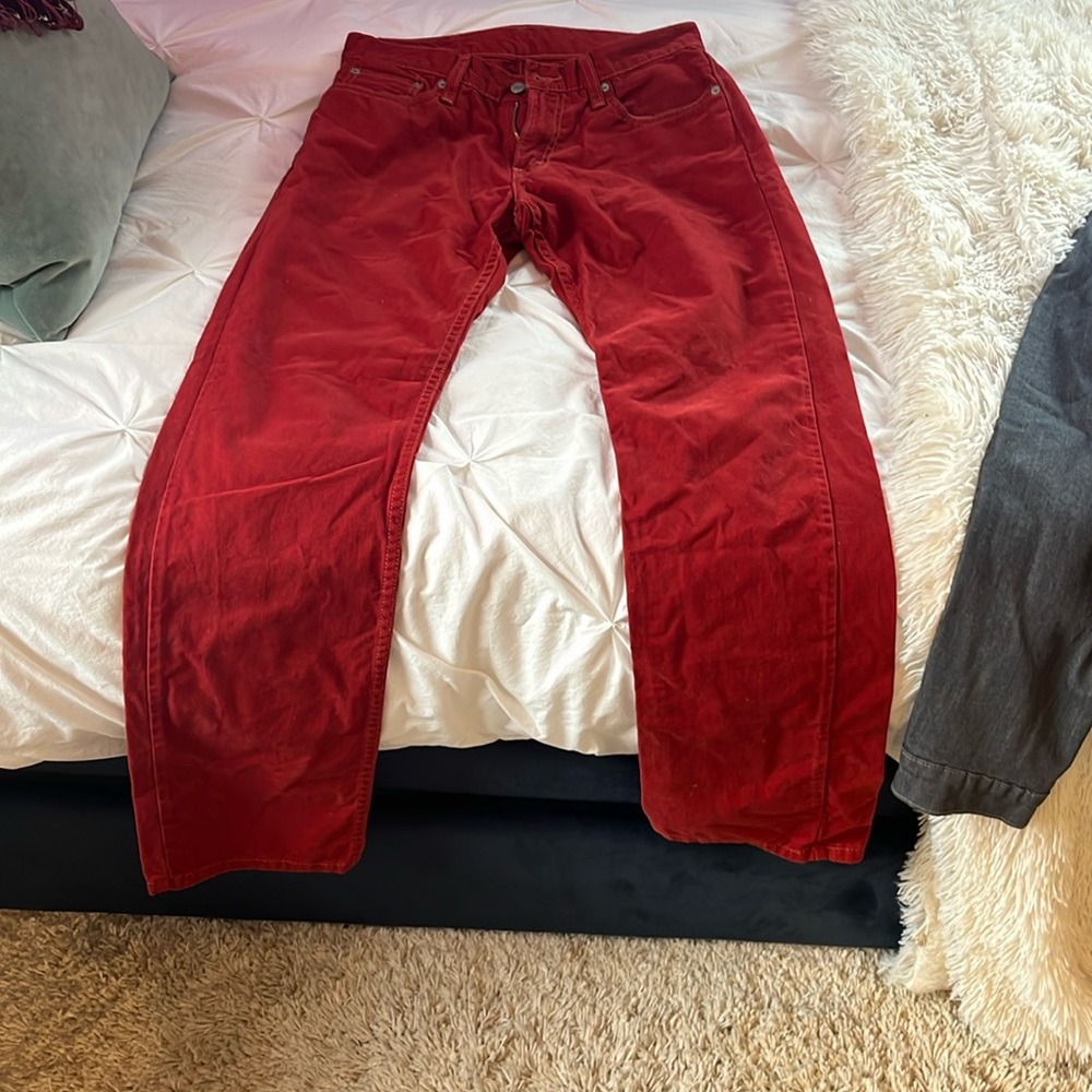 Red, Levi jeans.